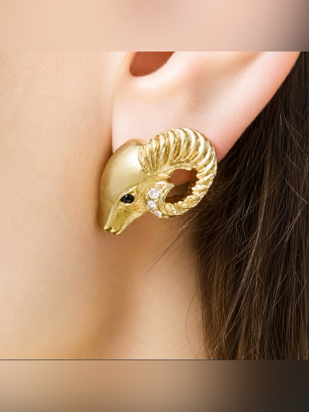 Kenneth Jay Lane Ram’s Head Earrings 1980’s Vintage (Susan Caplan Rediscovered) - Picture 7 of 10